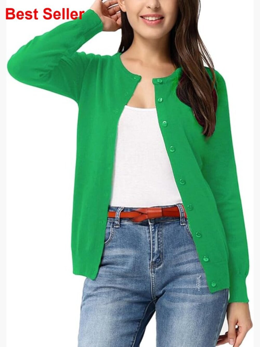 Long Sleeve Knit Cardigan Sweater Open Front Button Down Lightweight